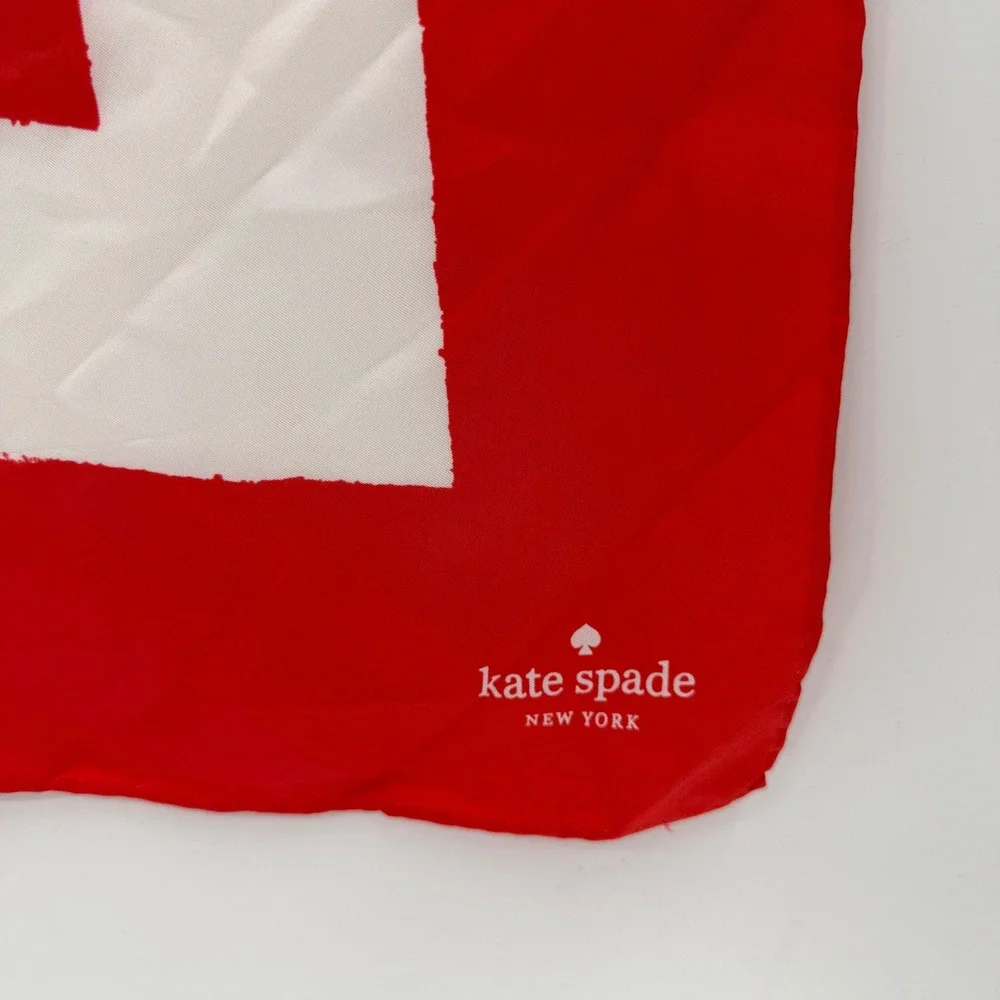 Kate Spade New York Red White Striped Square Silk Scarf Graphic Print Scarf